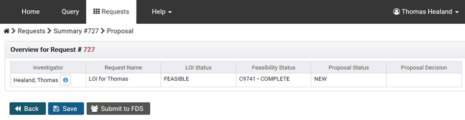 The Overview for Request section, and action buttons for the Proposal form.