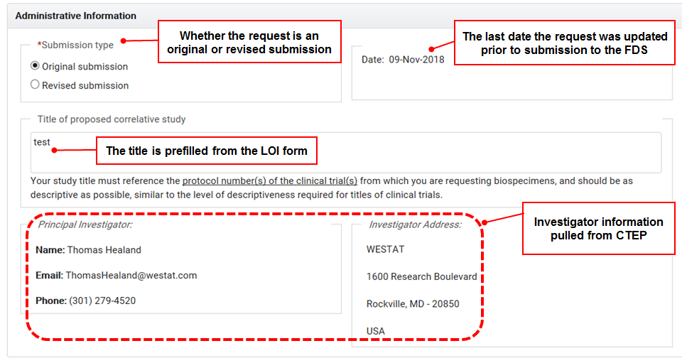 The administrative information section of the Proposal form