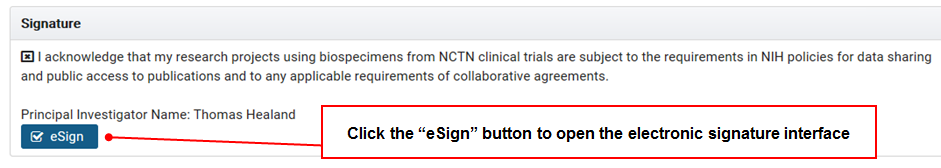 Click the eSign button to open the electronic signature interface.