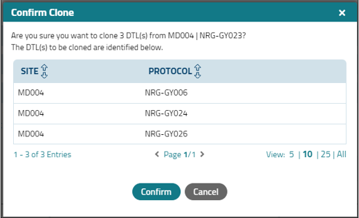 Confirm Clone Pop-up