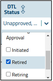 Setting DTL Status filter to include Retired