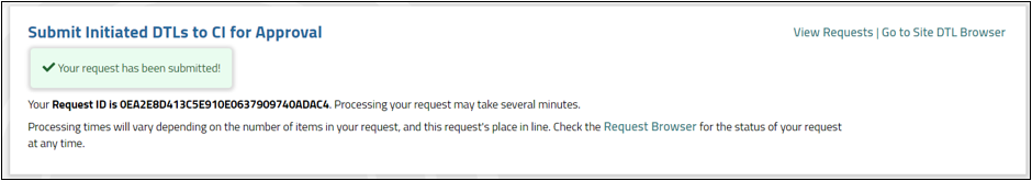 Submit Initiated DTLs to CI for Approval Confirmation screen