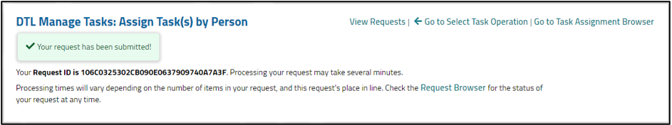 Assign Tasks Confirmation screen