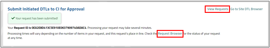 Bulk Request Confirmation page