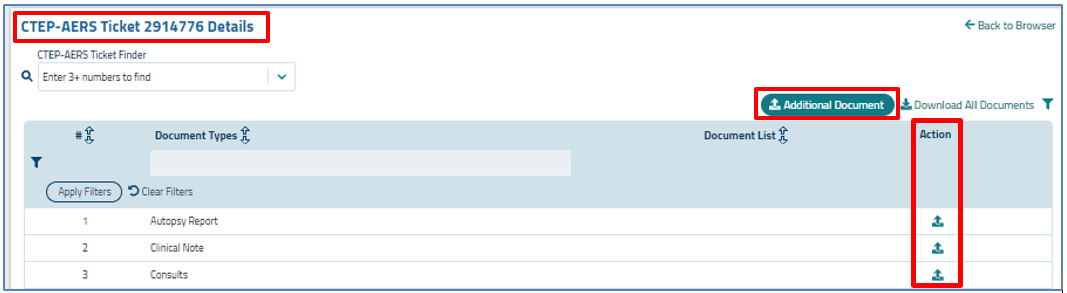 Ticket Number Displayed at top of CTEP-AERS Screen