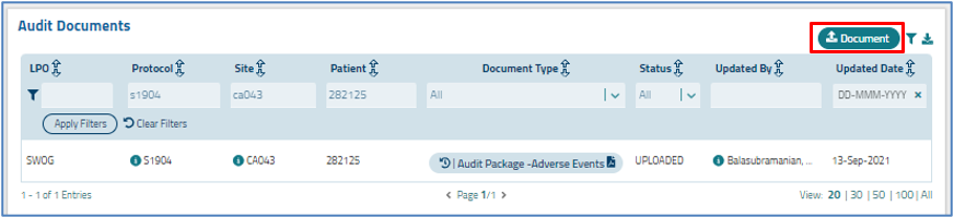 Figure 1: Upload Document Feature in the Audit Documents screen