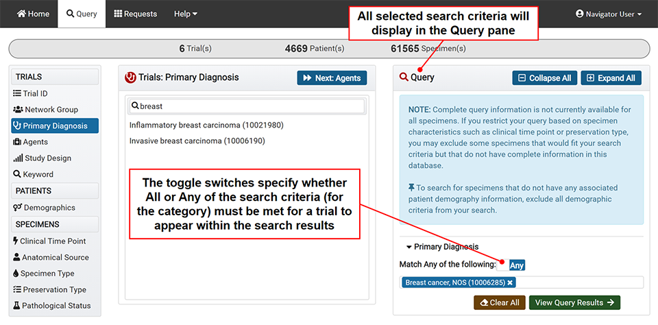 Selected Criteria will Display in the Right 'Query' Pane