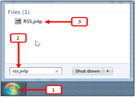 Search results in Windows searchbar for RSS.jnlp file.